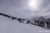 regard sur chemin parcouru en raquette depuis pre geant