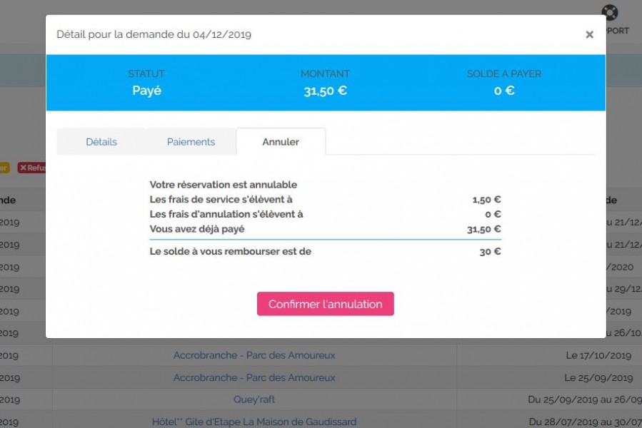 Du neuf côté booking : annulation & remboursement
